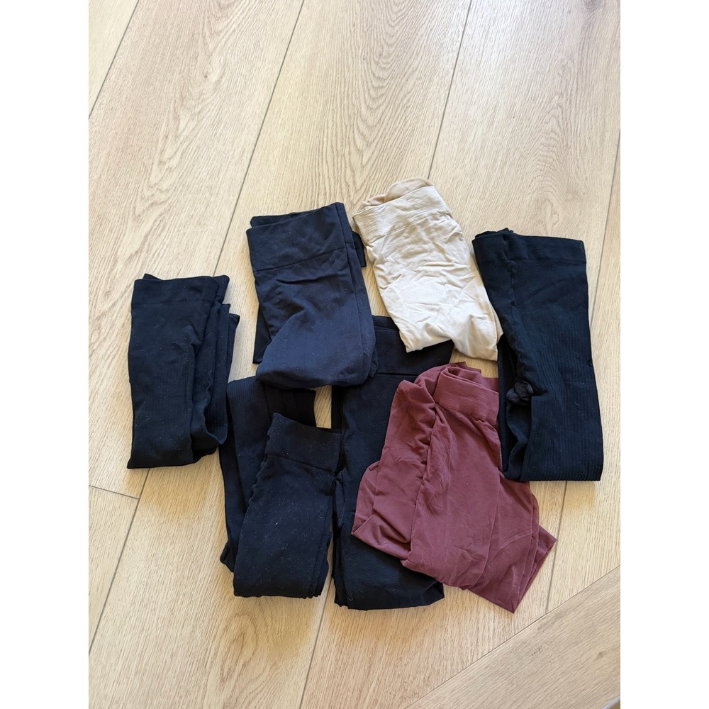 Lot of 7 Womens Tights and Leggings Black Beige Burgundy Ribbed Opaque Bundle